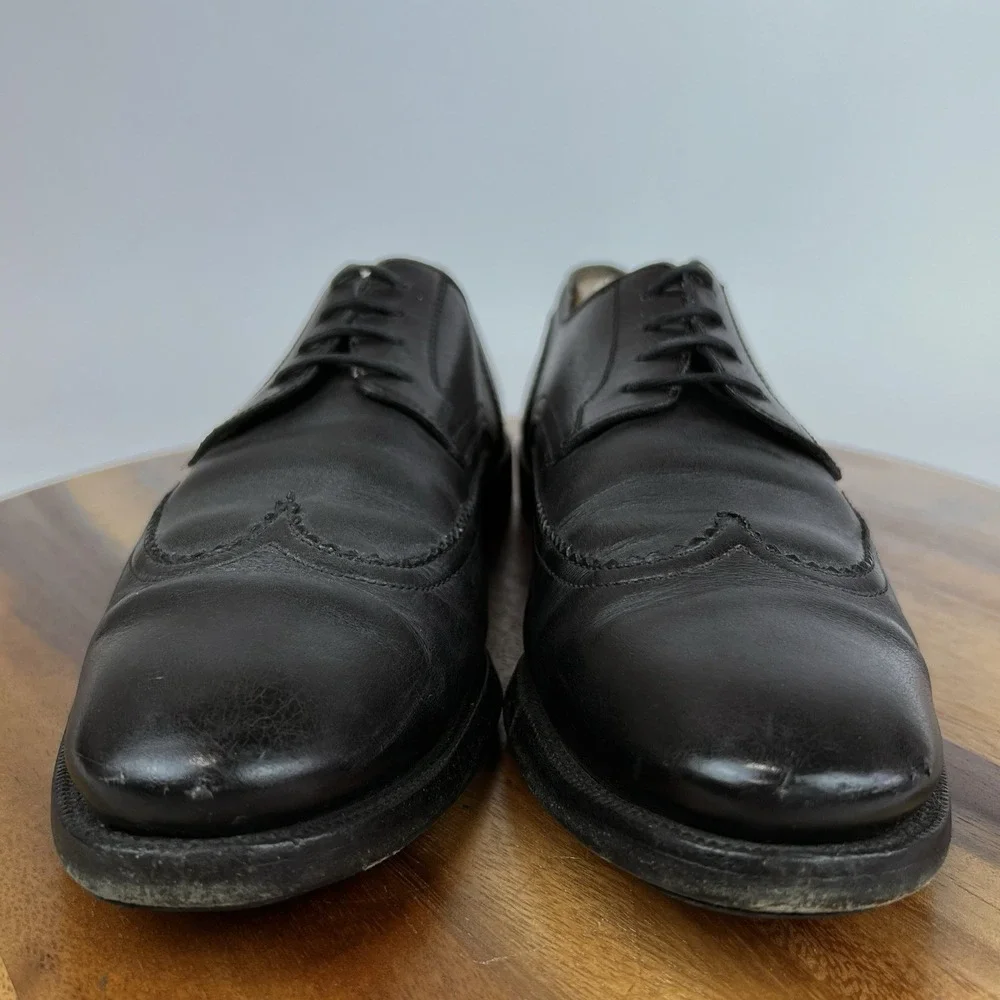 Mens Gucci Italy Black Leather Scalloped WIngtip Dress Shoes Oxfords Size 8.5 D‎